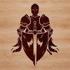 Illustration of a knight with helmet and sword, available in SVG format for use in digital projects.