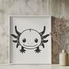 A digital illustration of a Axolotl's head from various angles.