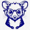 A cartoon-style illustration of a possum wearing glasses, suitable for use in design projects.