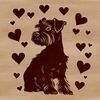 A sitting miniature dog breed with love hearts surrounding it, suitable for use in design and illustration.