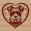 Vector illustration of a happy miniature schnauzer dog's head with love hearts surrounding it.