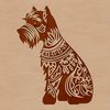 Vector graphic of a small dog breed, featuring a stylized depiction of a Miniature Schnauzer.