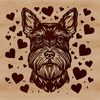 Miniature Schnauzer Illustration with Love Hearts A detailed illustration of a miniature schnauzer's head with a pair of love hearts surrounding it.