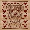 Miniature Schnauzer Portrait with Heart Details Close-up portrait of a Miniature Schnauzer dog with heart designs on its head, suitable for pet owners and animal lovers.