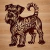 Miniature Schnauzer Portrait with Decorative Background A close-up portrait of a standing miniature schnauzer with an ornate patterned background.