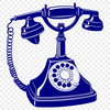 A simple line-art illustration of a telephone with bold lines and minimal details.