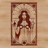 A mystical illustration of witchcraft symbols and elements in a gothic style, inspired by tarot cards.