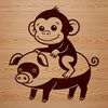 Whimsical Monkey Pig Cartoon Character A cartoon monkey-pig hybrid animal character in vector format.
