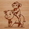 A colorful illustration of a monkey-pig hybrid creature.