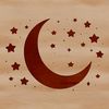 A stylized illustration of the night sky featuring a crescent moon.