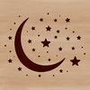 A stylized vector illustration of the full moon with lunar surface details.