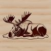 Lying Moose in Forest Clearing A realistic illustration of a moose lying down in a forest clearing.