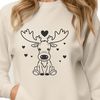 A digital illustration of a wild animal, a moose, with love hearts incorporated into the design.