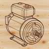An abstract design element featuring a stylized representation of a motor's mechanics.