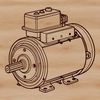 Vector illustration of a motor with various mechanical components.