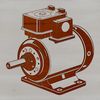 A detailed illustration of a motor with moving parts and mechanical components.