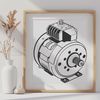 Mechanical Illustration Illustrative diagram of a motor with mechanical components.