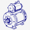 Electric Motor Graphic Design An illustration of an electric motor with detailed components and technical features.