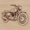 A stylized illustration of a motorcycle with detailed design elements.