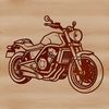 Illustrative motorcycle design with detailed vector lines and shapes.