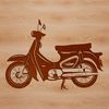 A minimalist vector graphic representation of a motorbike in motion.