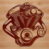 A stylized illustration of a motorcycle, suitable for digital use as a vector graphic.