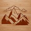 A 2D digital illustration of a mountain landscape with snow-capped peaks.
