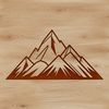 A detailed outline illustration of a mountain landscape in vector format.