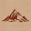A stylized illustration of a mountain with sloping peaks and lush greenery.