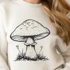 Whimsical Fungi Illustration - A Delightful Botanical Design A detailed illustration of a mushroom with various growth stages and shapes.