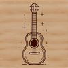 A simple line drawing of a guitar with six strings.