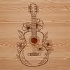 Vibrant Guitar Design with Floral Patterns A detailed illustration of a musical instrument with floral patterns etched into its body.