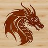 A mythical creature's head with scaled skin and a long snout.
