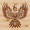 Mythical Bird in Flight A mythical creature with bird-like features rising from the ashes.