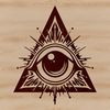 Gothic Witch's Hat Illustration with Eye Symbol A stylized illustration of a witch's hat with the Eye of Providence symbol etched onto it, in an ornate Gothic style.