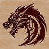 A detailed illustration of a mythical creature's head, resembling a dragon, created as a vector graphic.