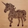 A colorful, ornate illustration of a mythical unicorn from a fairy tale.