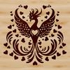 Beautiful Mythical Bird Symbol A mythical phoenix bird with love hearts surrounding its body.