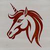 Magical horse with a shining horn A stylized mythical creature with a horse's head and a single horn.