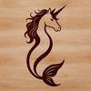 Mythical Sea Unicorn Illustration Illustrated mythical creature with the upper body of a mermaid and the lower body of a unicorn.