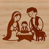 A traditional Christmas scene featuring the Virgin Mary, Saint Joseph, and the baby Jesus in a stable.