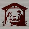 Illustration of the Holy Family and animals from the Christmas story.