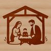 Illustrative vector art of the Holy Family and the Three Wise Men at Christ's birth.