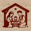 A traditional Christmas nativity scene with Mary, Joseph, and the baby Jesus in a quiet, peaceful setting.