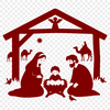 A traditional depiction of the Nativity scene, featuring Mary, Joseph, and the baby Jesus in a serene and simple composition.