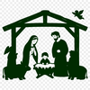A traditional Christmas nativity scene featuring Mary, Joseph, and the baby Jesus, suitable for commercial or personal use.