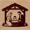 A traditional Nativity scene featuring the Holy Family and angels, suitable for Christmas decorations and craft projects.