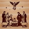 A traditional Nativity scene depicted in a minimalist vector format.