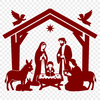 A traditional Christian scene featuring the Holy Family at Christmas, created as a vector graphic for various design uses.