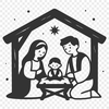 A traditional Christmas nativity scene vector graphic for commercial or personal use.